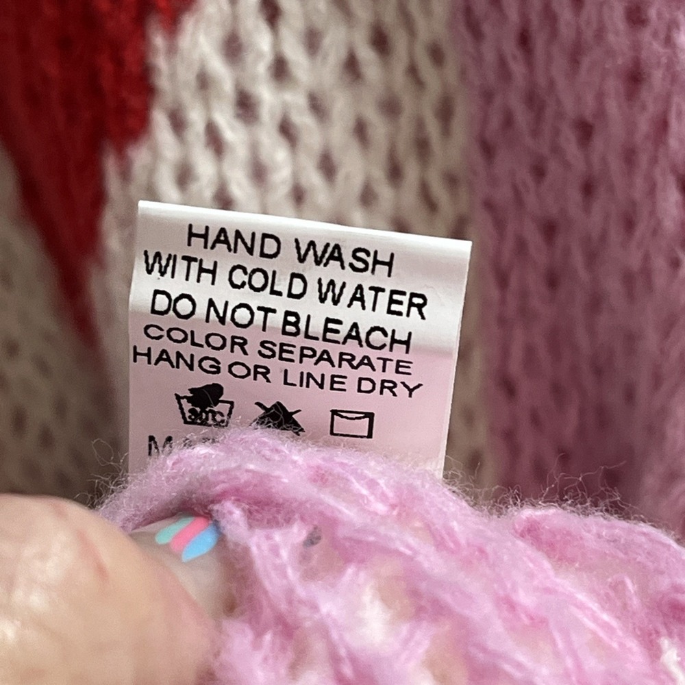 Luna Ivy‎ Sweater Womens L Pink White Checkerboard Heart Thick Knit Pullover - Picture 7 of 9